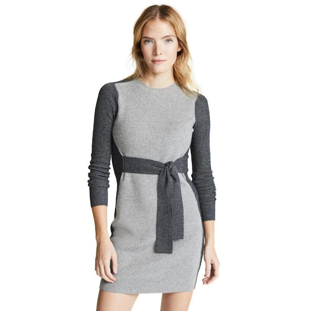 Sundance Contrast Gray Side tie Waist Cotton Wool Dress size S Minimalist - Picture 12 of 13